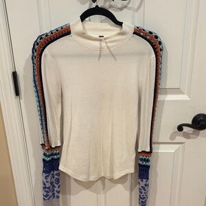 Free People Cream Knit Top with Multicolor Sleeves